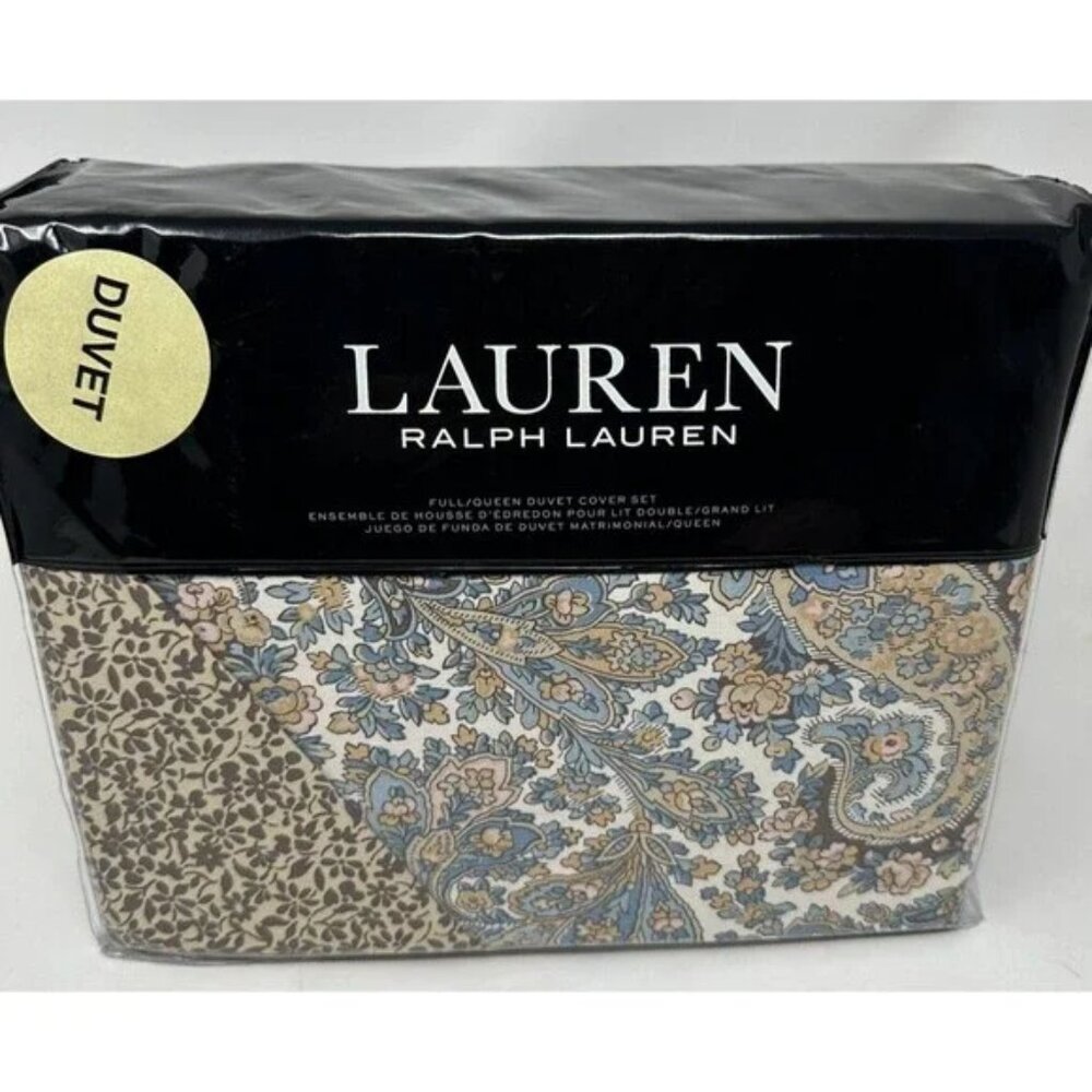 New Lauren RALPH LAUREN Riley Paisley / QUEEN DUVET SET Shams $300 Tan Neutral